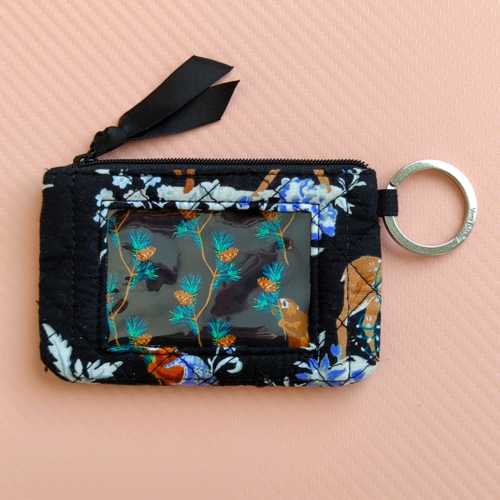 Quilted Vera Bradley Merry Mischief Forest Animals Zip ID Window Card Coin